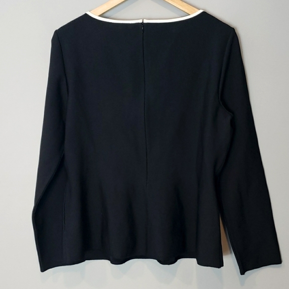 St. John Black Ivory Peplum Sweater New M Preppy Classic Retroglam Luxury - Picture 4 of 8